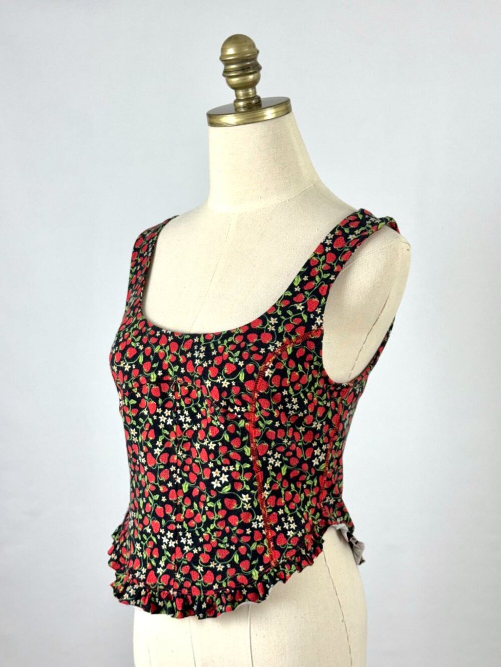 Free People Melanie Strawberry Corset Tank Top Ruffle Hem Black Grunge - Picture 2 of 8